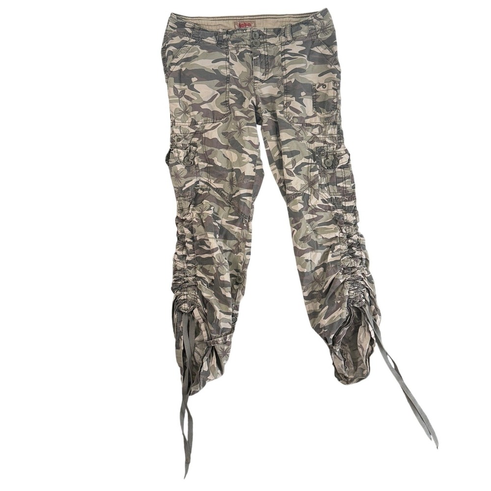 No Boundaries Camo Cargo Pants Junior 7 Floral Ruched Leg Green Cotton Y2K Style